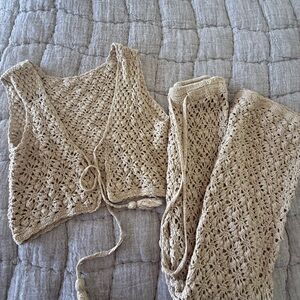 Crochet Knit Vest and Pants Set